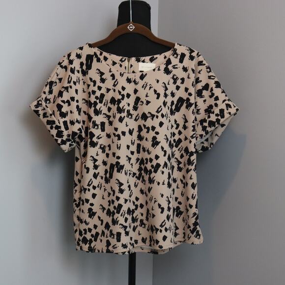 Melloday Womens Top Small Tan Black Abstract Pattern - Picture 1 of 4